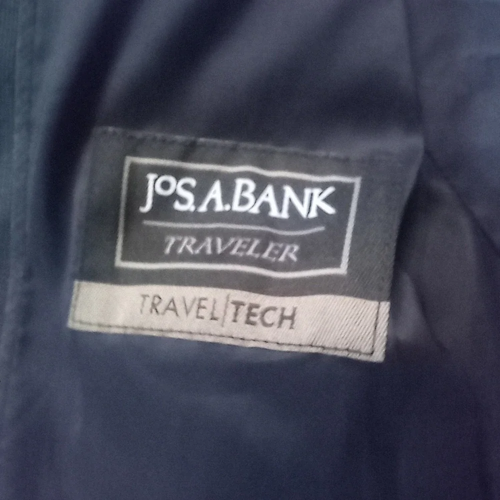 Jos A Bank Travel‎ Tech Blazer Jacket 46R Navy Blue Wool Blend Slim Fit Stretch
